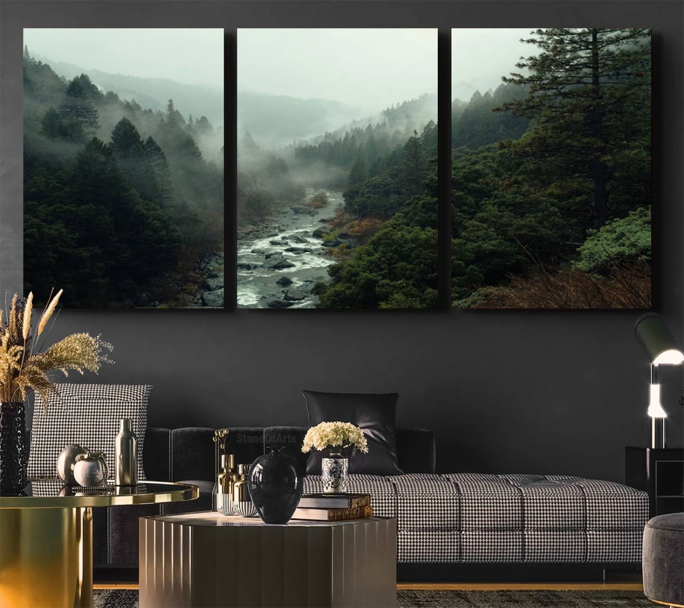 95112-MGV-CV-36X24-Misty Forest Wall Art | Ready to Hang and Framed | Tranquil Nature Landscape for Living Room or Cabin Wall Decor