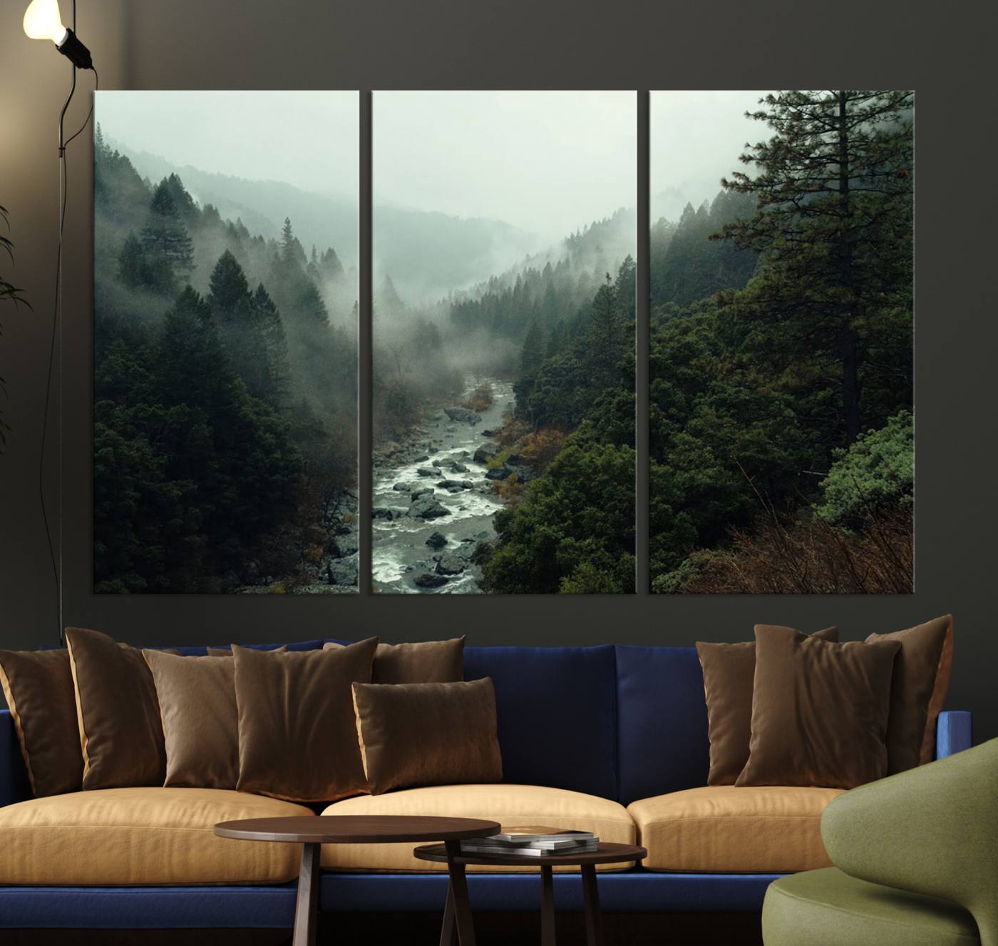 95112-MGV-CV-36X24-Misty Forest Wall Art | Ready to Hang and Framed | Tranquil Nature Landscape for Living Room or Cabin Wall Decor