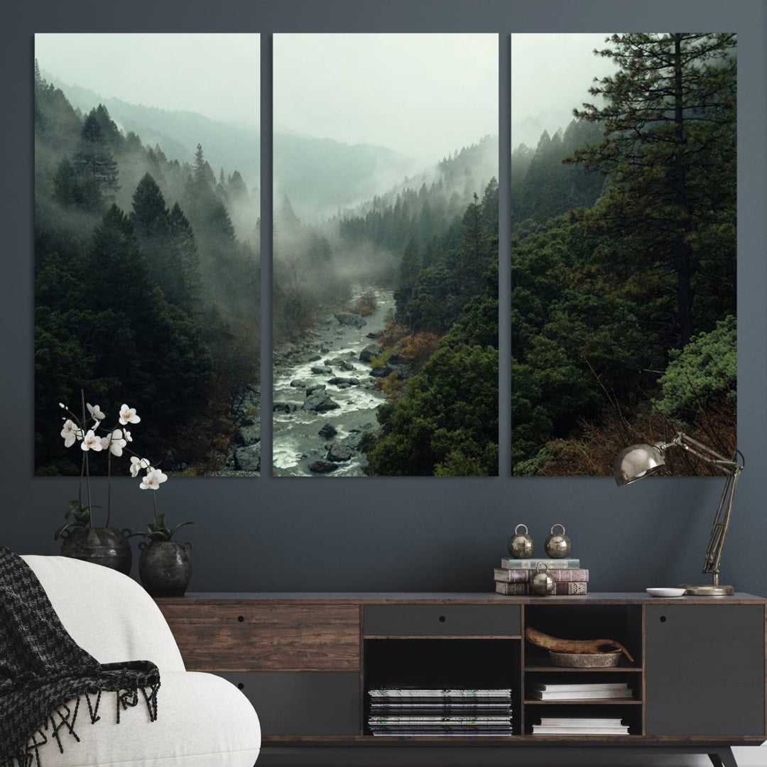 95112-MGV-CV-36X24-Misty Forest Wall Art | Ready to Hang and Framed | Tranquil Nature Landscape for Living Room or Cabin Wall Decor