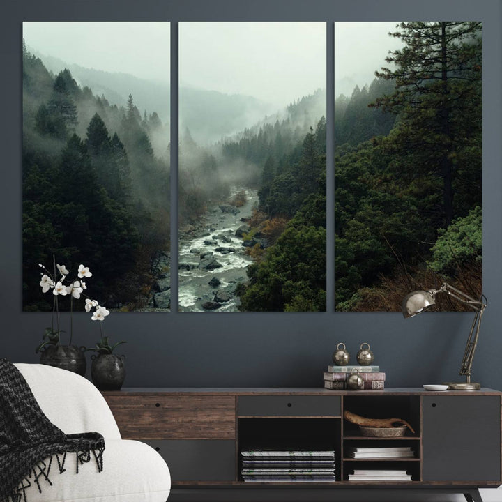 95112-MGV-CV-36X24-Misty Forest Wall Art | Ready to Hang and Framed | Tranquil Nature Landscape for Living Room or Cabin Wall Decor