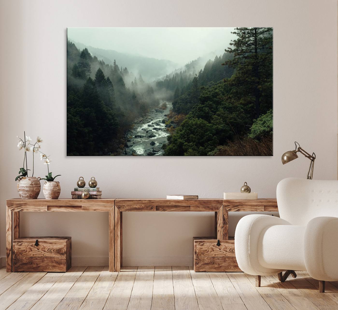 95112-MGV-CV-36X24-Misty Forest Wall Art | Ready to Hang and Framed | Tranquil Nature Landscape for Living Room or Cabin Wall Decor