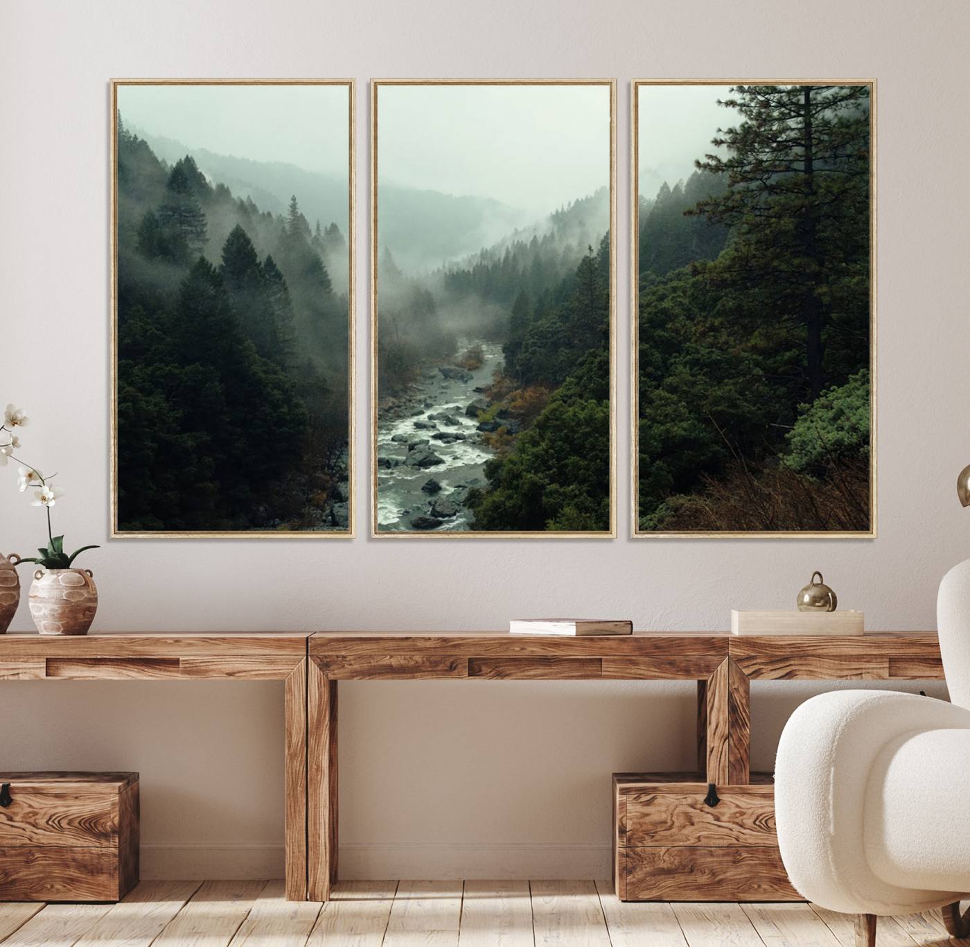 95112-MGV-CV-36X24-Misty Forest Wall Art | Ready to Hang and Framed | Tranquil Nature Landscape for Living Room or Cabin Wall Decor