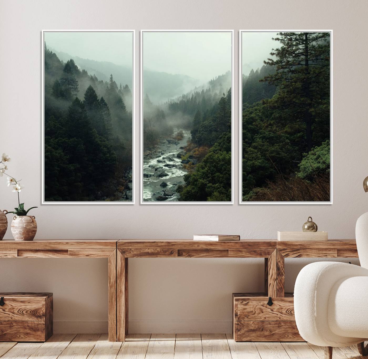 95112-MGV-CV-36X24-Misty Forest Wall Art | Ready to Hang and Framed | Tranquil Nature Landscape for Living Room or Cabin Wall Decor