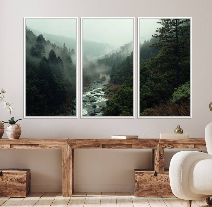 95112-MGV-CV-36X24-Misty Forest Wall Art | Ready to Hang and Framed | Tranquil Nature Landscape for Living Room or Cabin Wall Decor
