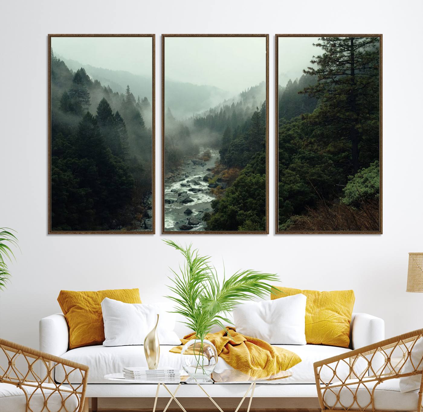 95112-MGV-CV-36X24-Misty Forest Wall Art | Ready to Hang and Framed | Tranquil Nature Landscape for Living Room or Cabin Wall Decor