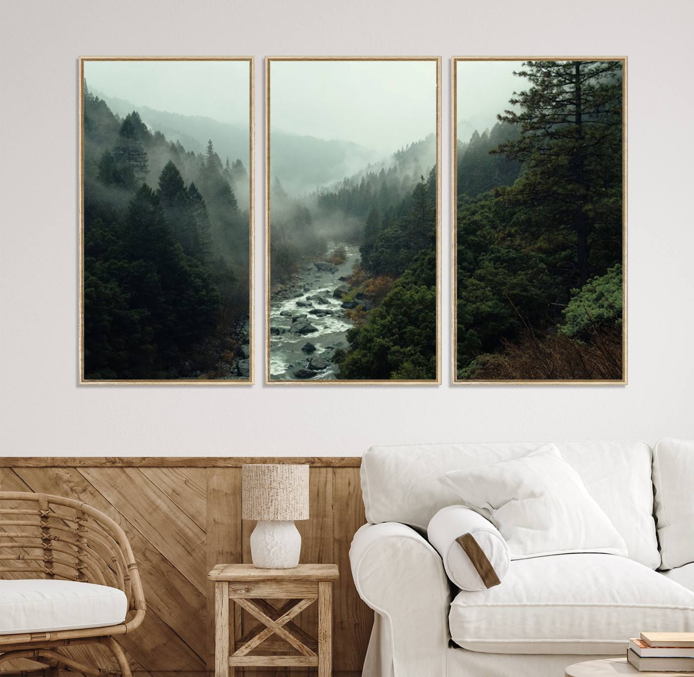 95112-MGV-CV-36X24-Misty Forest Wall Art | Ready to Hang and Framed | Tranquil Nature Landscape for Living Room or Cabin Wall Decor