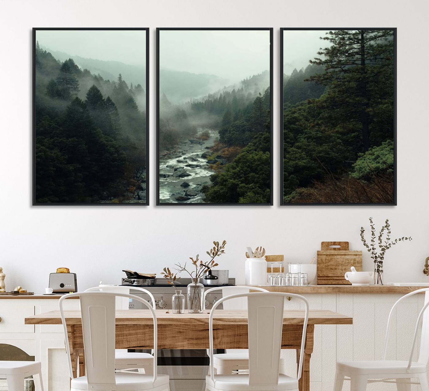 95112-MGV-CV-36X24-Misty Forest Wall Art | Ready to Hang and Framed | Tranquil Nature Landscape for Living Room or Cabin Wall Decor