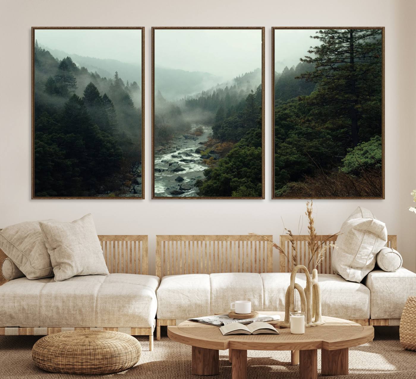 95112-MGV-CV-36X24-Misty Forest Wall Art | Ready to Hang and Framed | Tranquil Nature Landscape for Living Room or Cabin Wall Decor