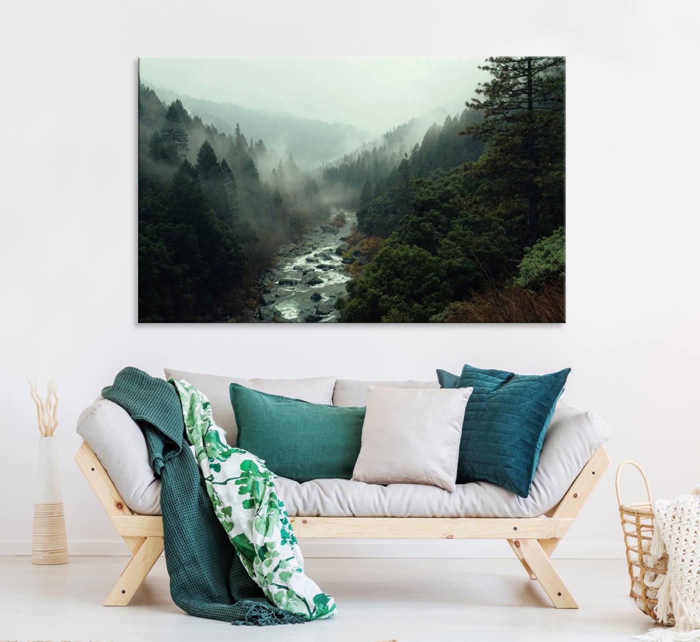 95112-MGV-CV-36X24-Misty Forest Wall Art | Ready to Hang and Framed | Tranquil Nature Landscape for Living Room or Cabin Wall Decor