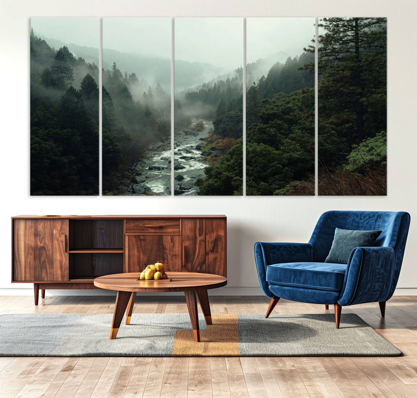 95112-MGV-CV-36X24-Misty Forest Wall Art | Ready to Hang and Framed | Tranquil Nature Landscape for Living Room or Cabin Wall Decor