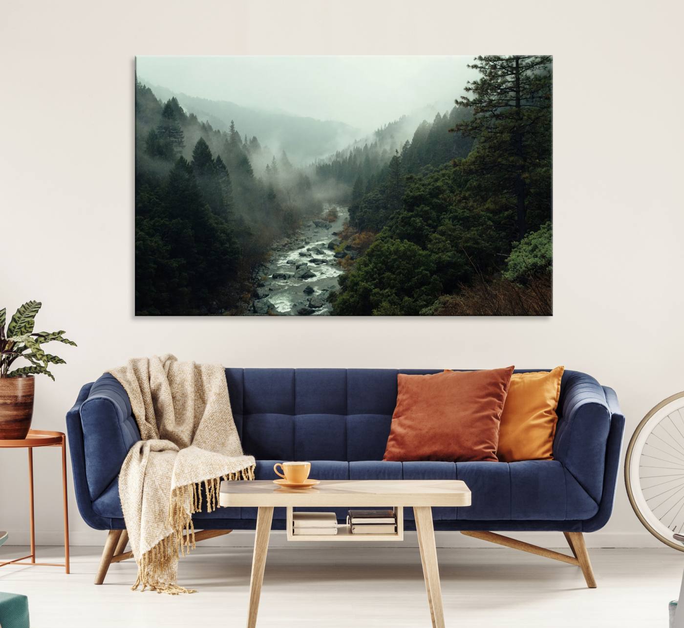 95112-MGV-CV-36X24-Misty Forest Wall Art | Ready to Hang and Framed | Tranquil Nature Landscape for Living Room or Cabin Wall Decor