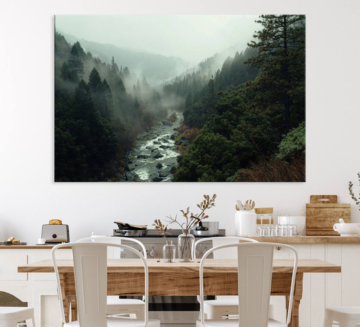 95112-MGV-CV-36X24-Misty Forest Wall Art | Ready to Hang and Framed | Tranquil Nature Landscape for Living Room or Cabin Wall Decor