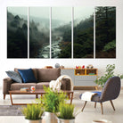 95112-MGV-CV-60X31-5P-Misty Forest Wall Art | Ready to Hang and Framed | Tranquil Nature Landscape for Living Room or Cabin Wall Decor
