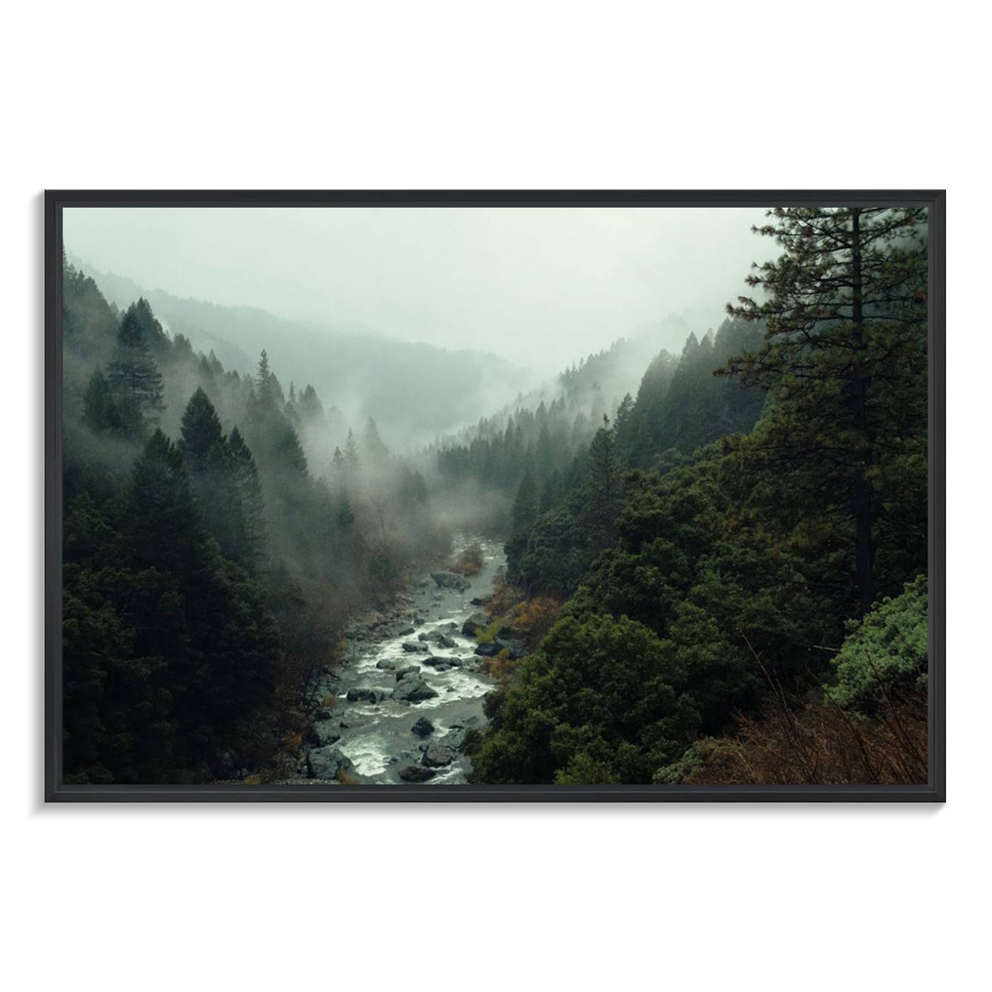 95112-MGV-FC-36X24_Black-Misty Forest Wall Art | Ready to Hang and Framed | Tranquil Nature Landscape for Living Room or Cabin Wall Decor
