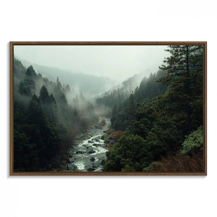 Misty Forest Wall Art | Ready to Hang and Framed | Tranquil Nature Landscape for Living Room or Cabin Wall Decor