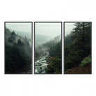 95112-MGV-FC-48X32-3P_Black-Misty Forest Wall Art | Ready to Hang and Framed | Tranquil Nature Landscape for Living Room or Cabin Wall Decor
