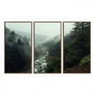 95112-MGV-FC-48X32-3P_Walnut-Misty Forest Wall Art | Ready to Hang and Framed | Tranquil Nature Landscape for Living Room or Cabin Wall Decor