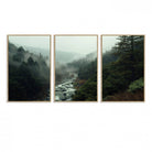 95112-MGV-FC-60X30-3P_Natural-Misty Forest Wall Art | Ready to Hang and Framed | Tranquil Nature Landscape for Living Room or Cabin Wall Decor