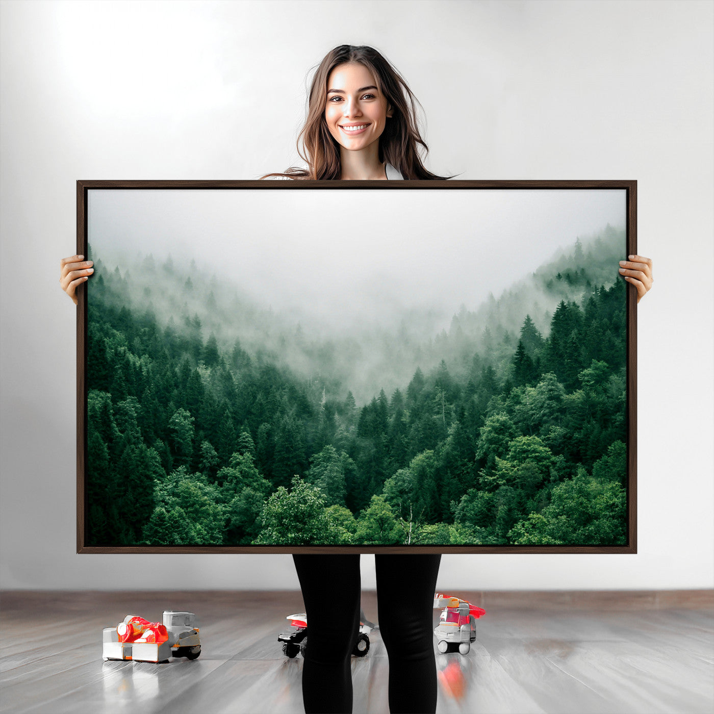 Misty Green Forest Canvas Print – Serene Foggy Pine Landscape Wall Art, Tranquil Nature Decor for Bedroom, Meditation Room & Modern Homes