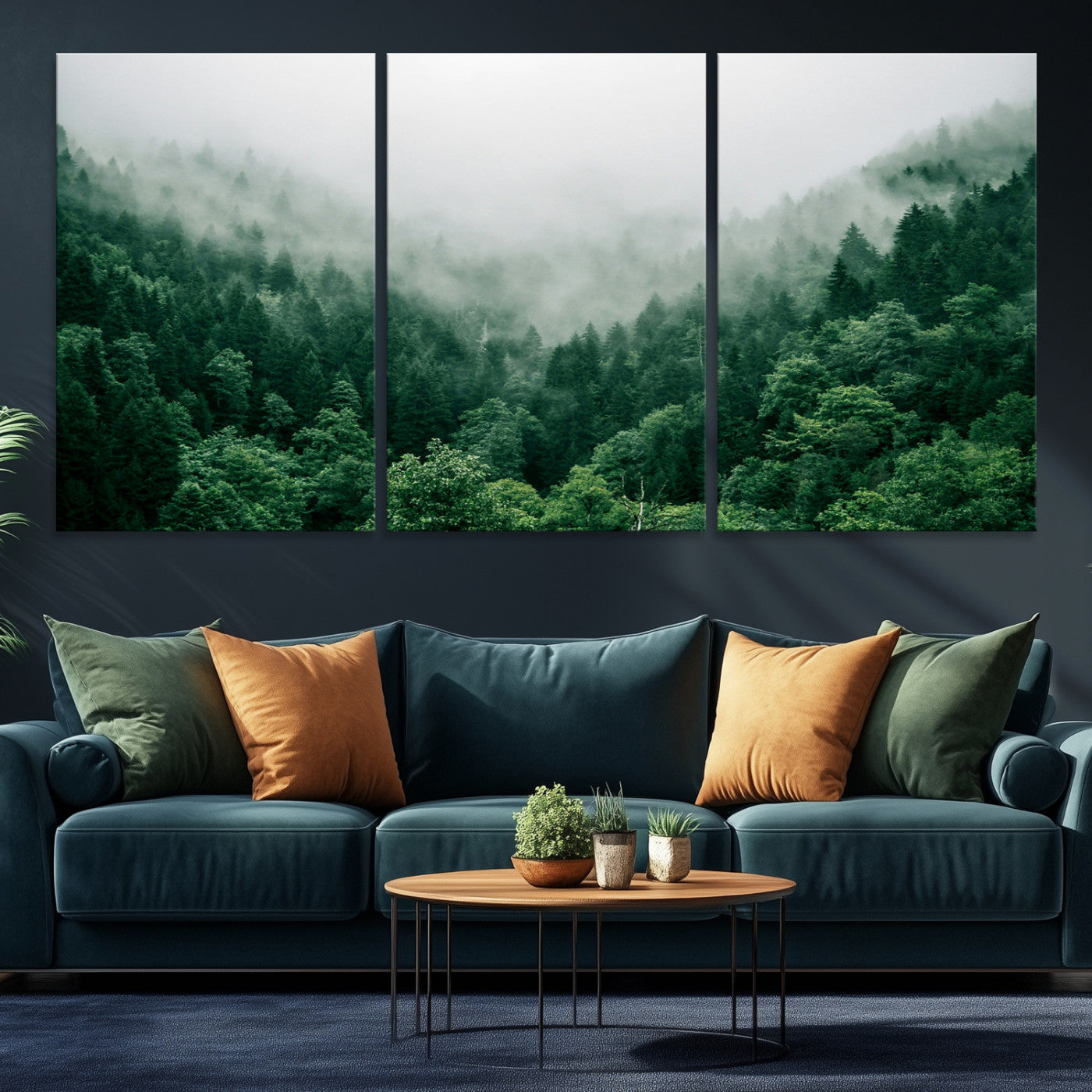 45265379-MGV-CV-36X24-Misty Green Forest Canvas Print – Serene Foggy Pine Landscape Wall Art, Tranquil Nature Decor for Bedroom, Meditation Room & Modern Homes
