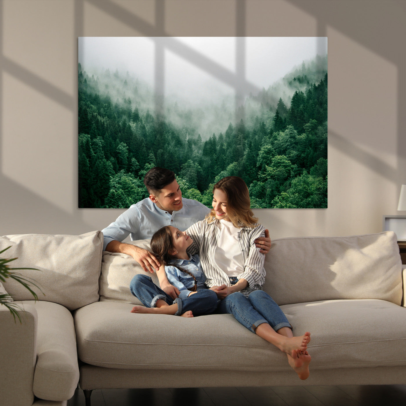 Misty Green Forest Canvas Print – Serene Foggy Pine Landscape Wall Art, Tranquil Nature Decor for Bedroom, Meditation Room & Modern Homes