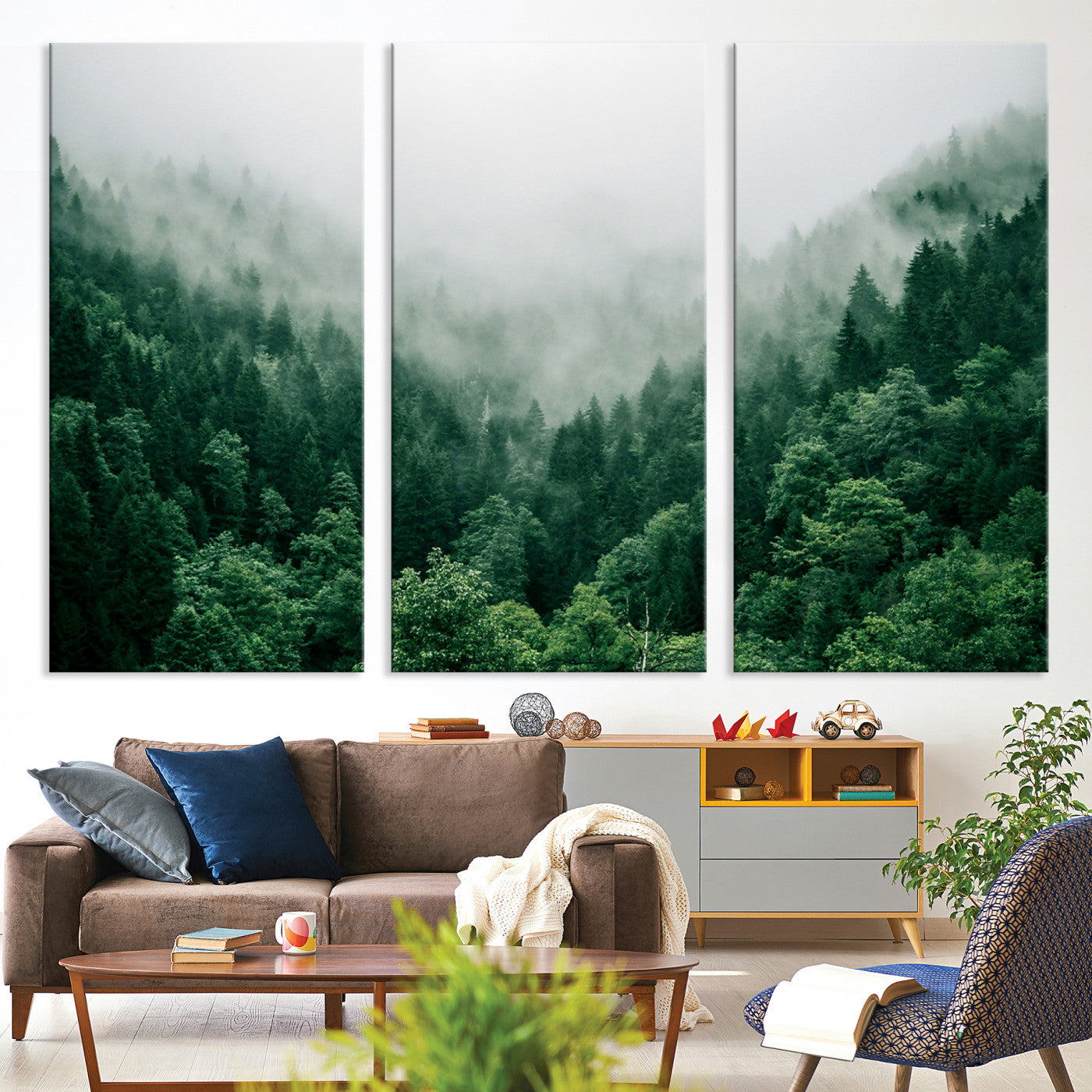 Misty Green Forest Canvas Print – Serene Foggy Pine Landscape Wall Art, Tranquil Nature Decor for Bedroom, Meditation Room & Modern Homes