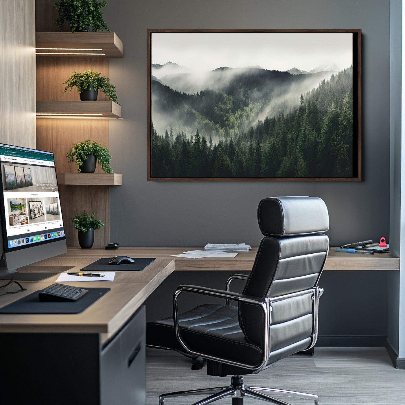Misty Mountain Forest Canvas Wall Art Print – Serene Evergreen Landscape Wall Decor for Home or Office – Ready to Hang Nature Print