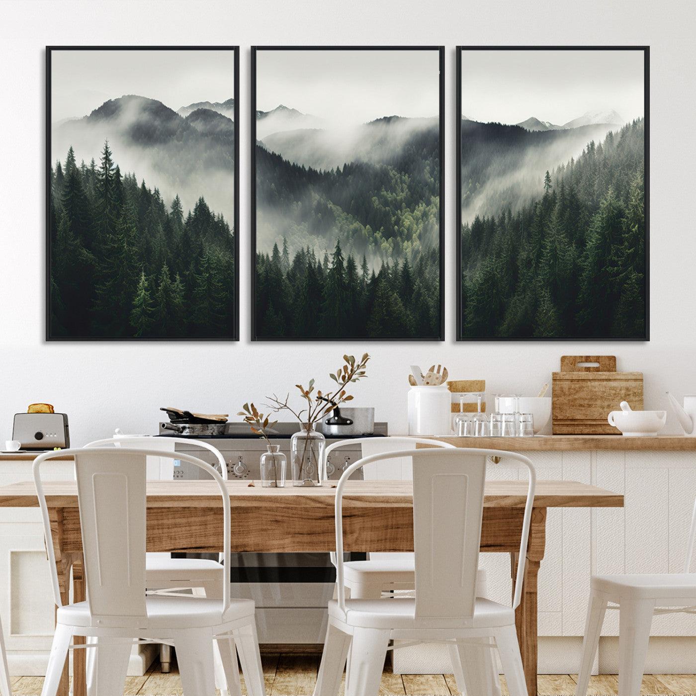 90953-MGV-CV-36X24-Misty Mountain Forest Canvas Wall Art Print – Serene Evergreen Landscape Wall Decor for Home or Office – Ready to Hang Nature Print