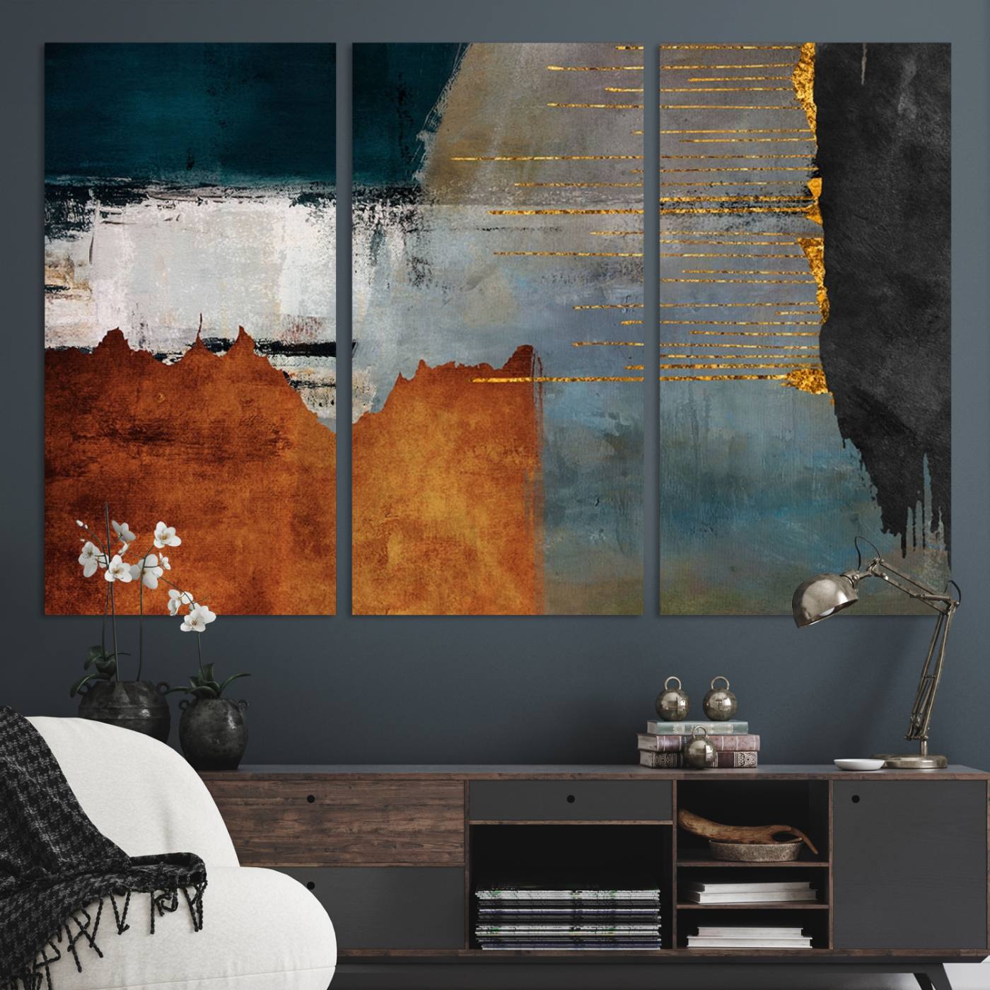 35026-MGV-CV-48X32-3P-Modern Abstract Canvas Art Canvas Print - Framed and Ready to Hang Artwork for Contemporary Living Room or Office Decor