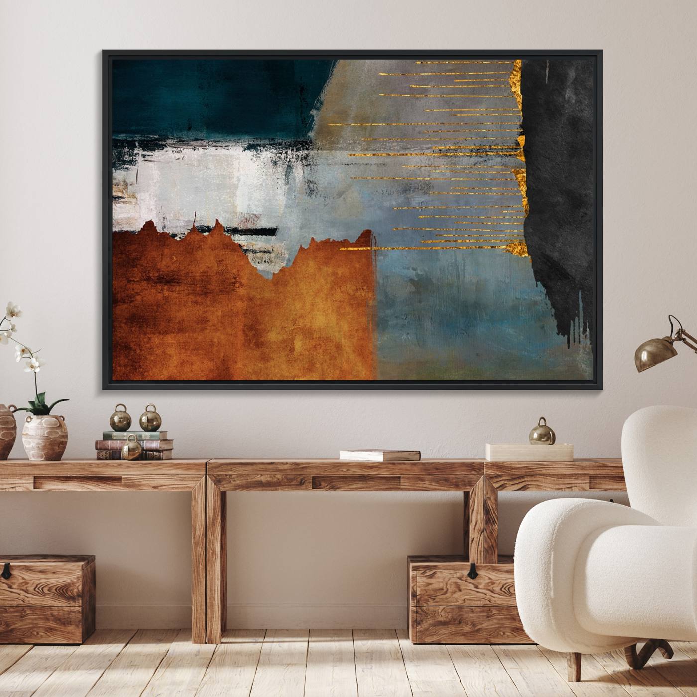 35026-MGV-FC-36X24_Black-Modern Abstract Canvas Art Canvas Print - Framed and Ready to Hang Artwork for Contemporary Living Room or Office Decor