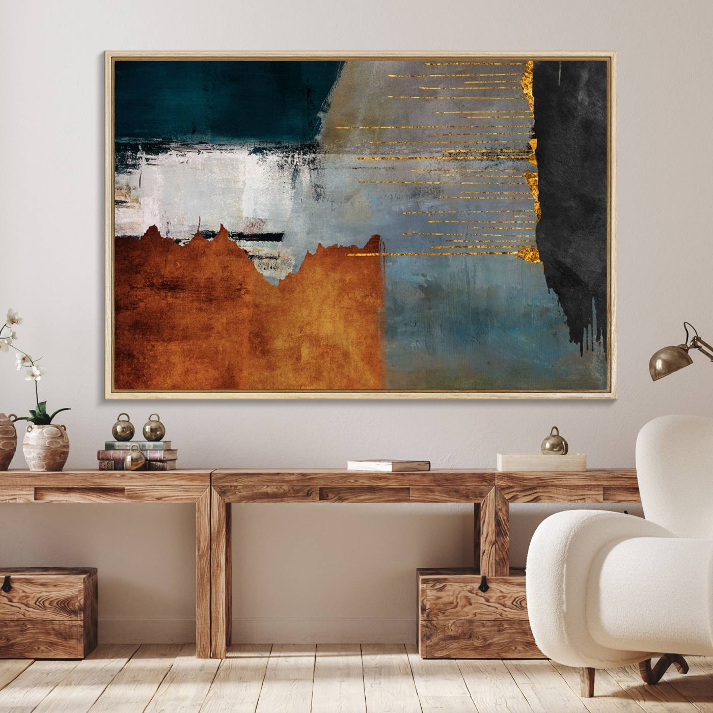 35026-MGV-FC-36X24_Natural-Modern Abstract Canvas Art Canvas Print - Framed and Ready to Hang Artwork for Contemporary Living Room or Office Decor