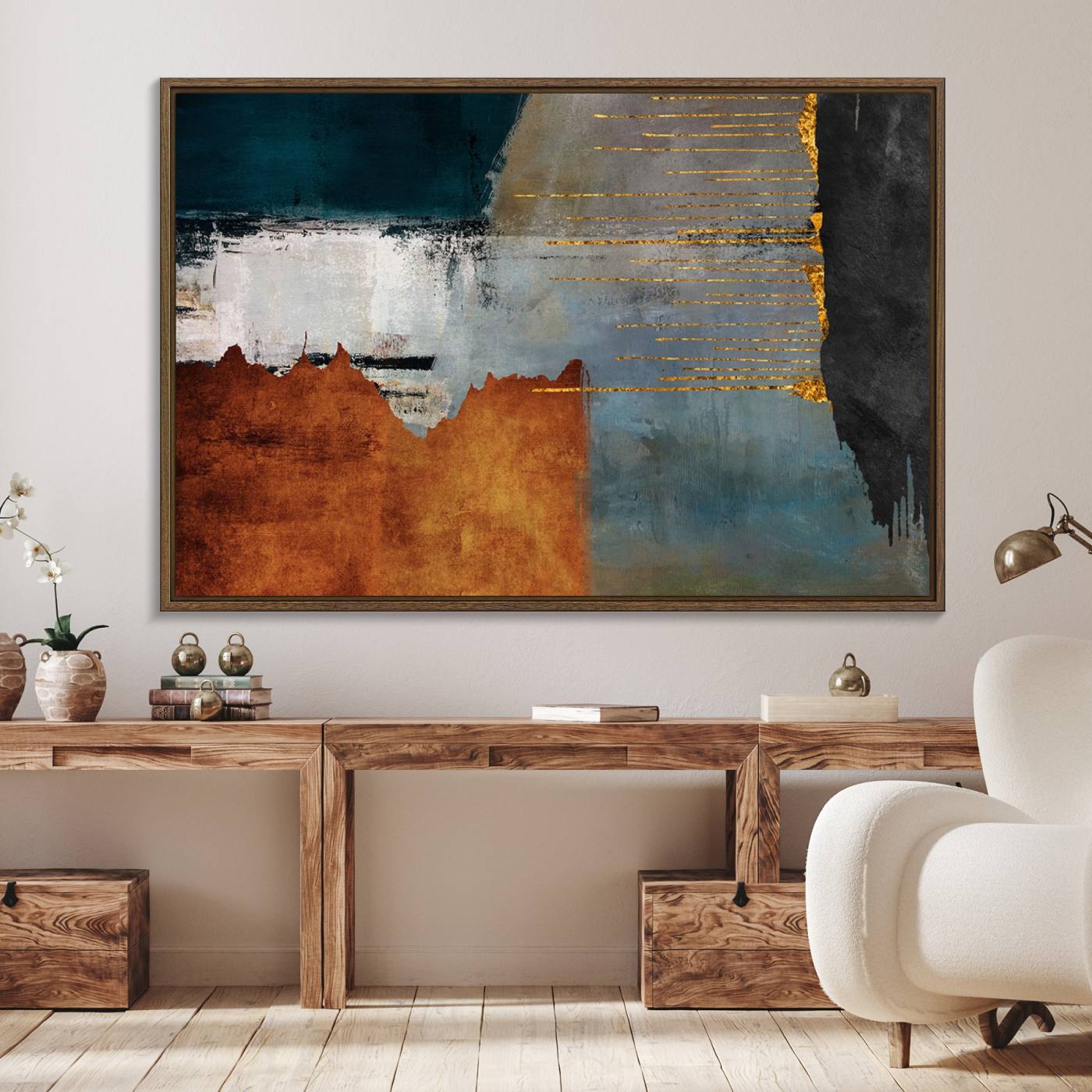 35026-MGV-FC-36X24_Walnut-Modern Abstract Canvas Art Canvas Print - Framed and Ready to Hang Artwork for Contemporary Living Room or Office Decor