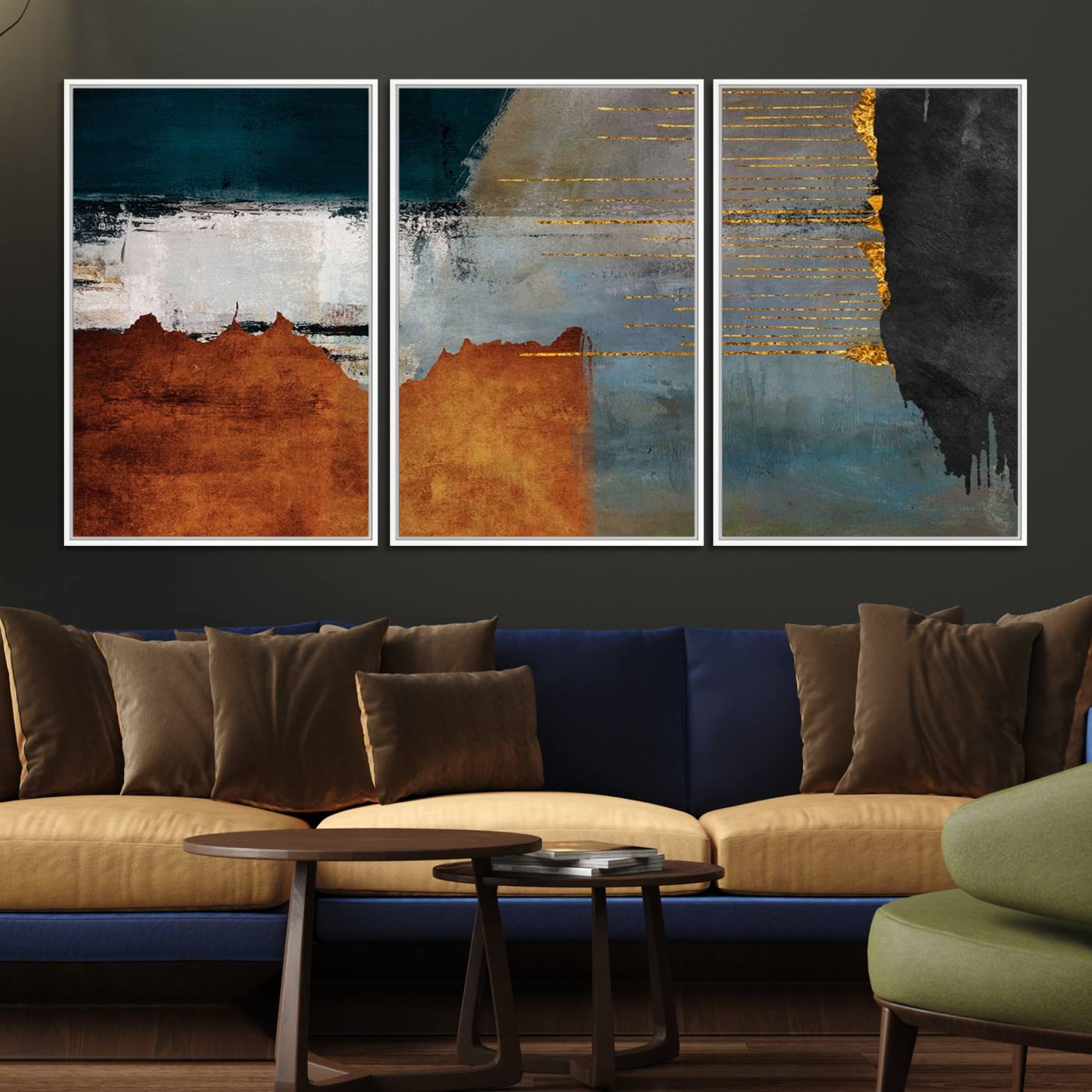 35026-MGV-FC-60X30-3P_White-Modern Abstract Canvas Art Canvas Print - Framed and Ready to Hang Artwork for Contemporary Living Room or Office Decor
