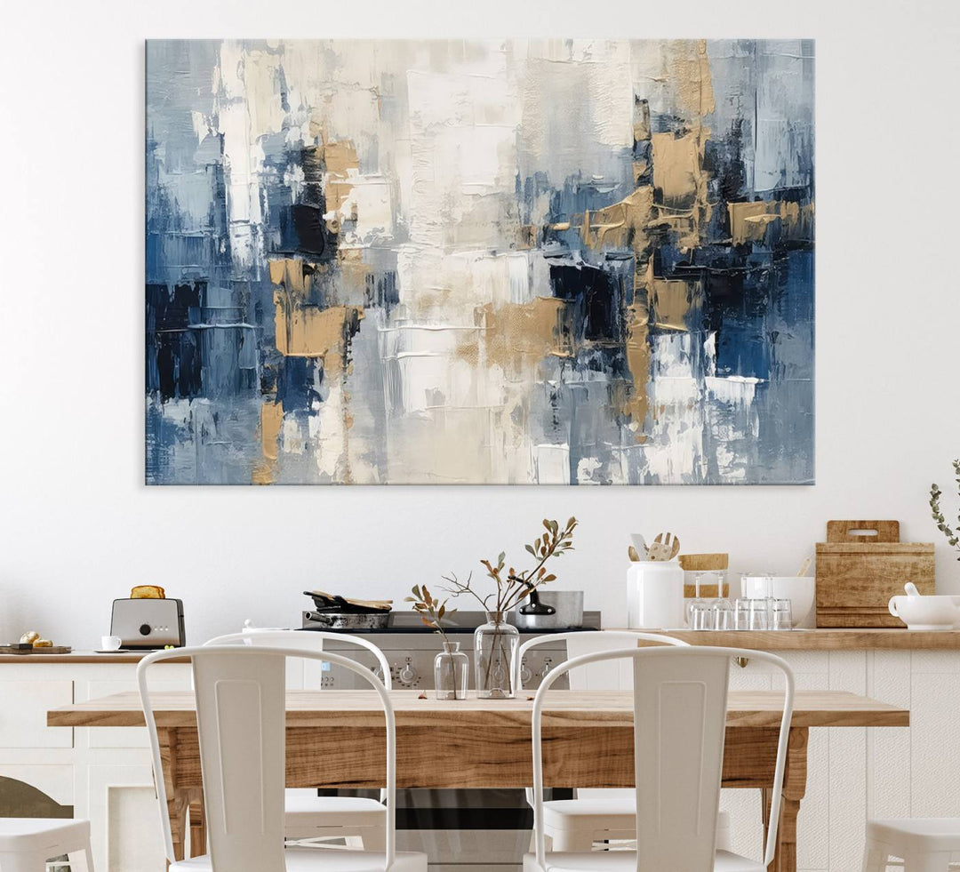 Modern Abstract Canvas Wall Art in Blue and Gold Tones | Large Contemporary Art for Living Room, Office, or Bedroom Décor