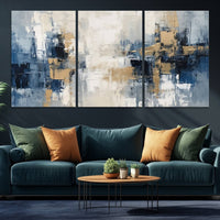 Modern Abstract Canvas Wall Art in Blue and Gold Tones | Large Contemporary Art for Living Room, Office, or Bedroom Décor