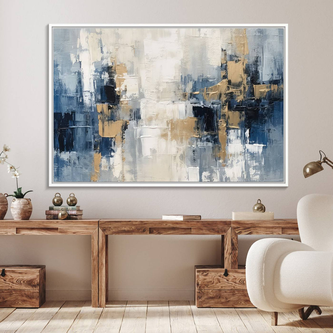 44344-MGV-FC-36X24_White-Modern Abstract Canvas Wall Art in Blue and Gold Tones | Large Contemporary Art for Living Room, Office, or Bedroom Décor
