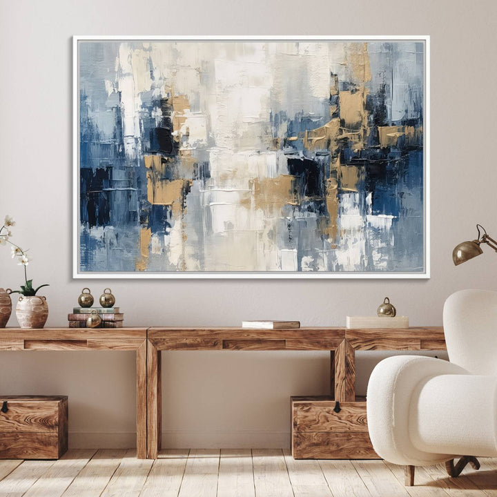 44344-MGV-FC-36X24_White-Modern Abstract Canvas Wall Art in Blue and Gold Tones | Large Contemporary Art for Living Room, Office, or Bedroom Décor