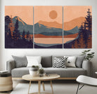 Modern Boho Sunset Canvas Print, Mountain Landscape Triptych – Giclée Canvas Art Print for Living Room, Bohemian Decor, Ready to Hang
