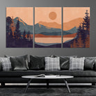 Modern Boho Sunset Canvas Print, Mountain Landscape Triptych – Giclée Canvas Art Print for Living Room, Bohemian Decor, Ready to Hang