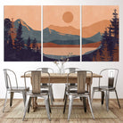 Modern Boho Sunset Canvas Print, Mountain Landscape Triptych – Giclée Canvas Art Print for Living Room, Bohemian Decor, Ready to Hang