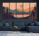 62795-MGV-CV-36X24-Modern Boho Sunset Canvas Print, Mountain Landscape Triptych – Giclée Canvas Art Print for Living Room, Bohemian Decor, Ready to Hang