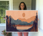 62795-MGV-CV-36X24-Modern Boho Sunset Canvas Print, Mountain Landscape Triptych – Giclée Canvas Art Print for Living Room, Bohemian Decor, Ready to Hang