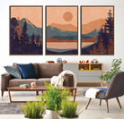62795-MGV-CV-36X24-Modern Boho Sunset Canvas Print, Mountain Landscape Triptych – Giclée Canvas Art Print for Living Room, Bohemian Decor, Ready to Hang
