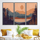 62795-MGV-FC-48X32-3P_Black-Modern Boho Sunset Canvas Print, Mountain Landscape Triptych – Giclée Canvas Art Print for Living Room, Bohemian Decor, Ready to Hang