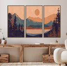 62795-MGV-FC-48X32-3P_Walnut-Modern Boho Sunset Canvas Print, Mountain Landscape Triptych – Giclée Canvas Art Print for Living Room, Bohemian Decor, Ready to Hang