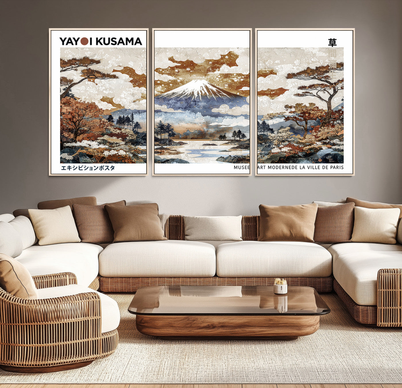80111817-MGV-CV-36X24-Modern Japanese Mount Fuji Canvas Print, Yayoi Kusama Canvas Wall Art, Abstract Mount Fuji Canvas Print, Japanese Landscape Art Printing