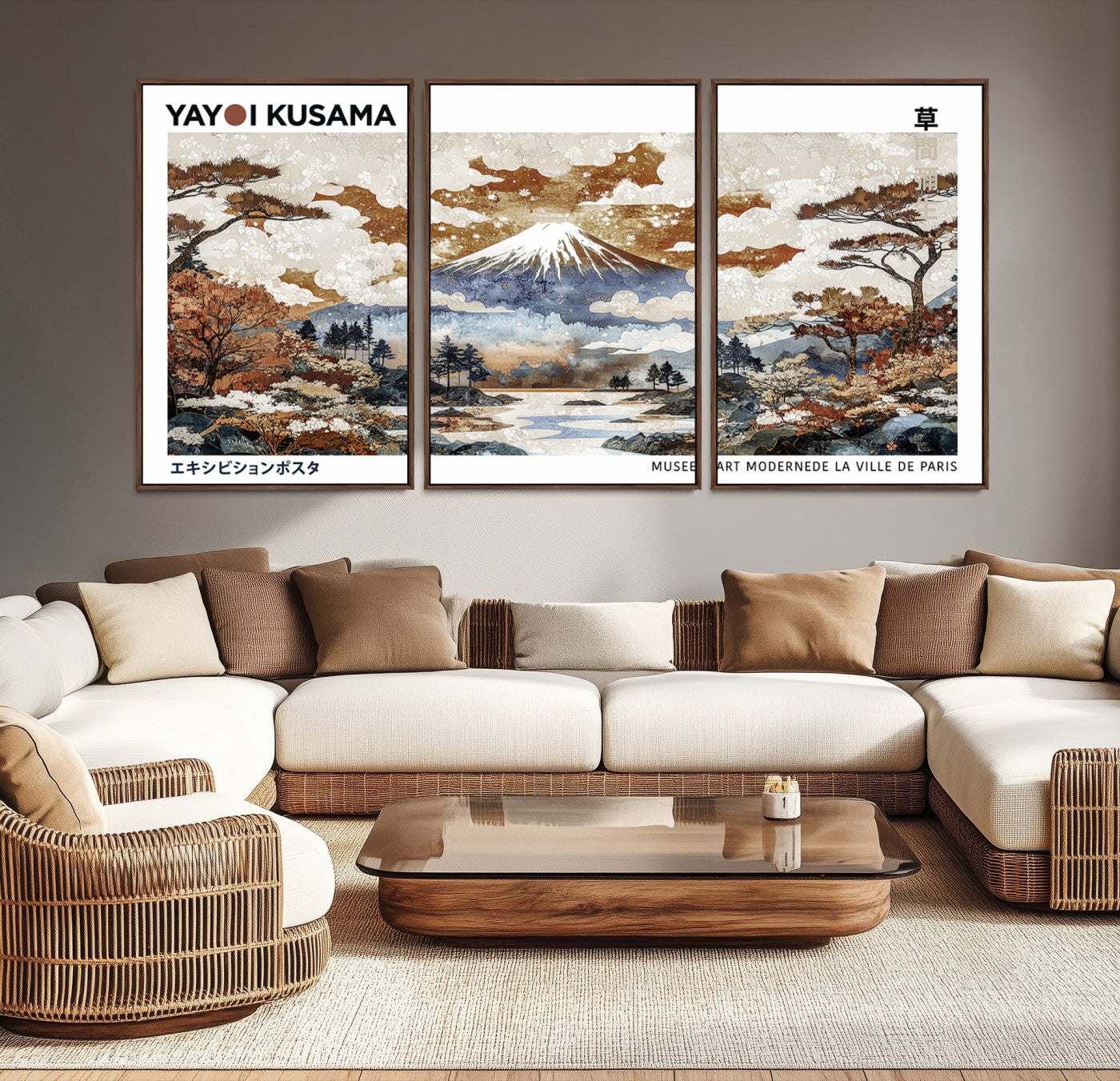 80111817-MGV-CV-36X24-Modern Japanese Mount Fuji Canvas Print, Yayoi Kusama Canvas Wall Art, Abstract Mount Fuji Canvas Print, Japanese Landscape Art Printing