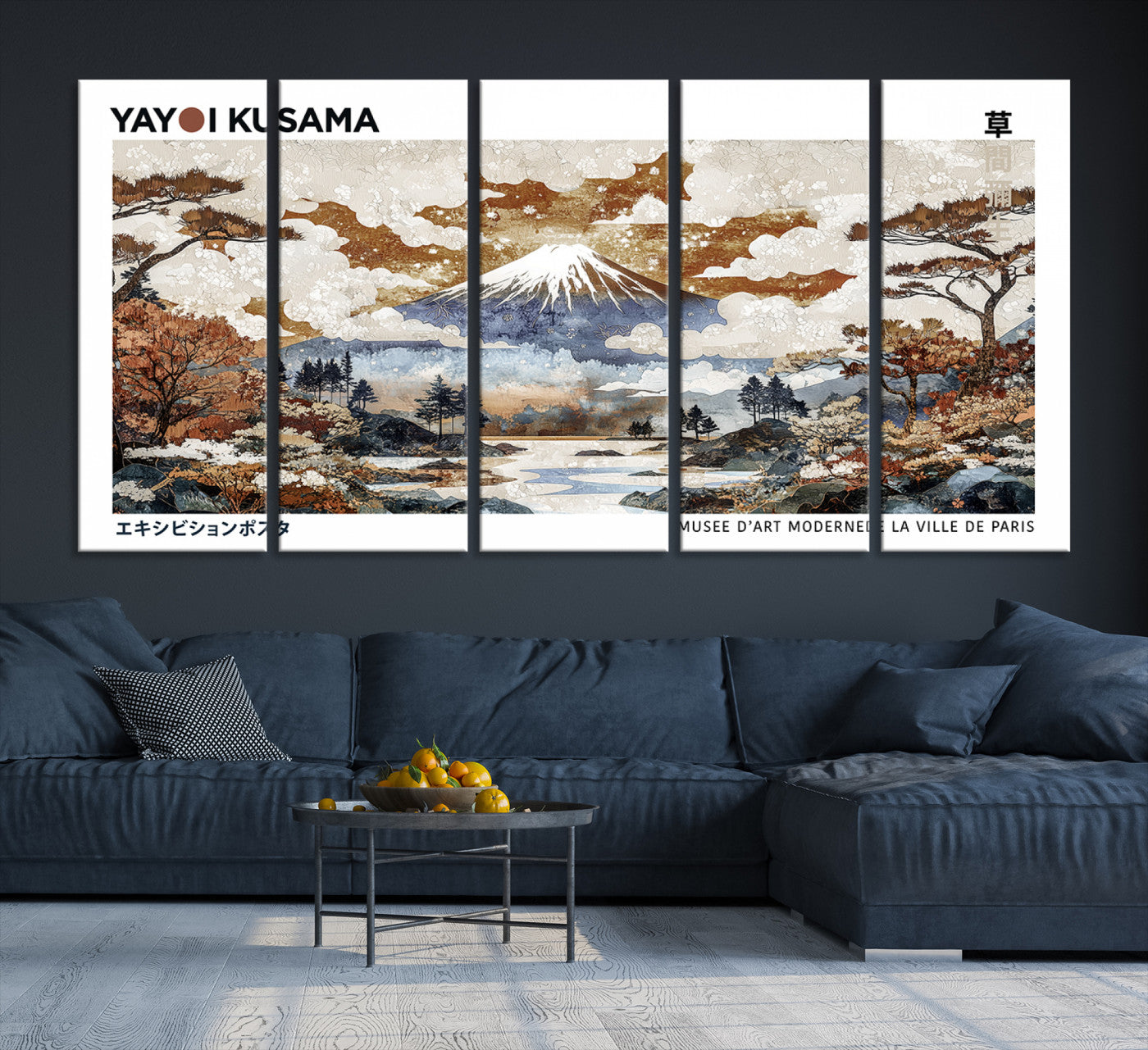 80111817-MGV-CV-36X24-Modern Japanese Mount Fuji Canvas Print, Yayoi Kusama Canvas Wall Art, Abstract Mount Fuji Canvas Print, Japanese Landscape Art Printing
