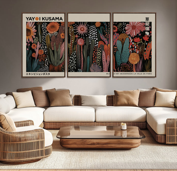 28344895-MGV-CV-36X24-Modern Japanese Wall Art Print Yayoi Kusama Canvas Wall Art Abstract Mount Fuji Canvas Print Japanese Landscape Art Printing