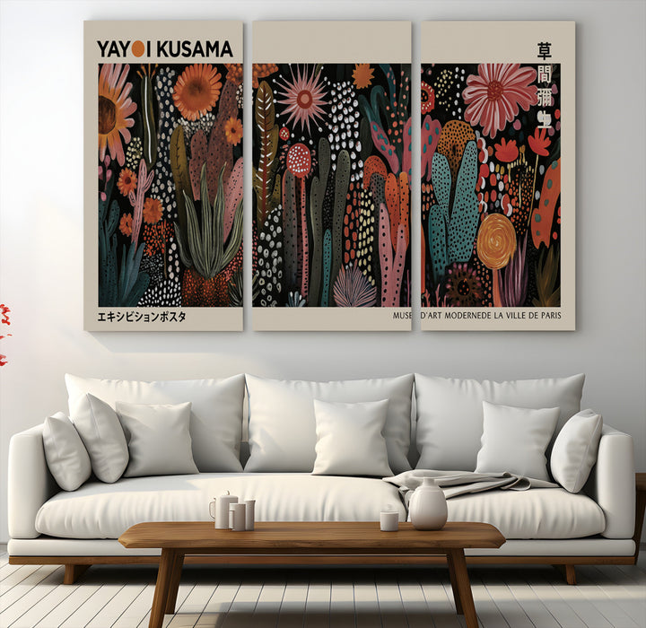 28344895-MGV-CV-48X32-3P-Modern Japanese Wall Art Print Yayoi Kusama Canvas Wall Art Abstract Mount Fuji Canvas Print Japanese Landscape Art Printing
